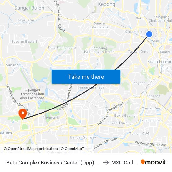 Batu Complex Business Center (Opp) (Kl604) to MSU College map