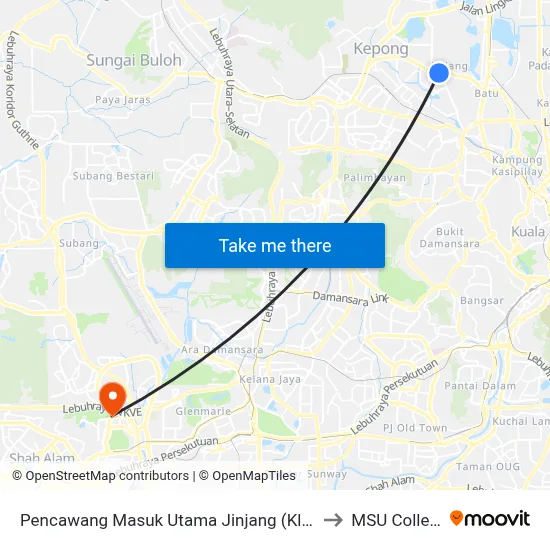 Pencawang Masuk Utama Jinjang (Kl480) to MSU College map