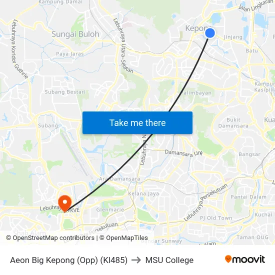 Aeon Big Kepong (Opp) (Kl485) to MSU College map
