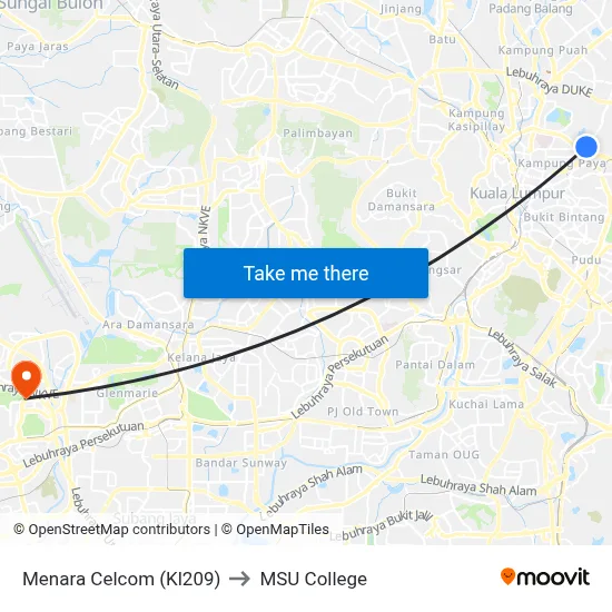 Menara Celcom (Kl209) to MSU College map