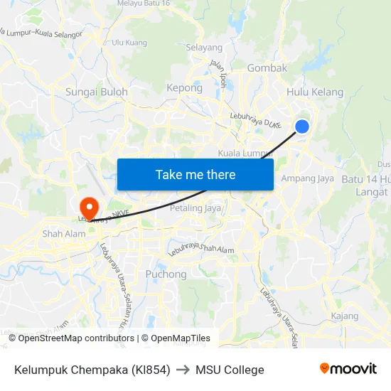 Kelumpuk Chempaka (Kl854) to MSU College map