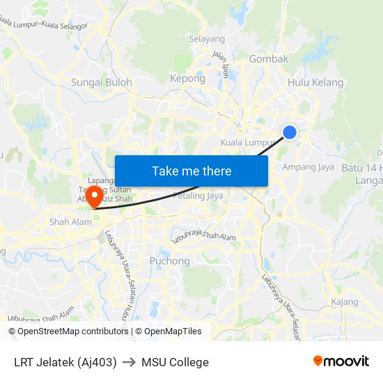 LRT Jelatek (Aj403) to MSU College map