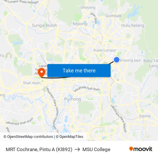 MRT Cochrane, Pintu A (Kl892) to MSU College map