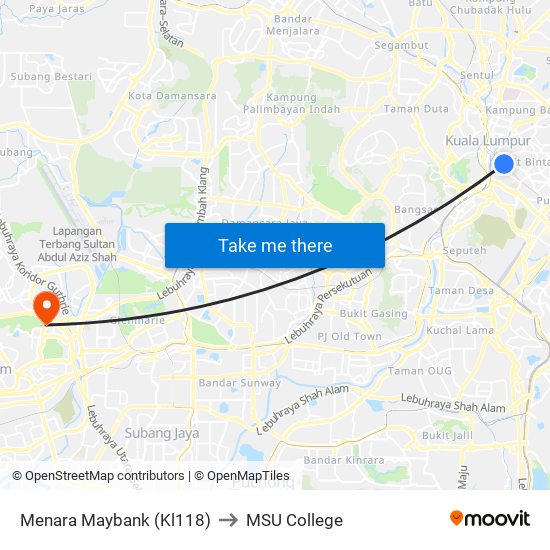 Menara Maybank (Kl118) to MSU College map