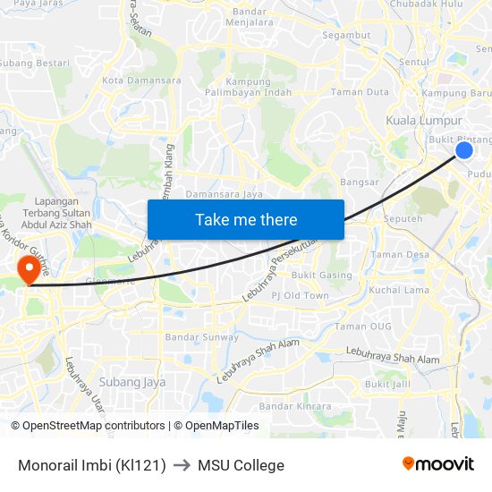Monorail Imbi (Kl121) to MSU College map