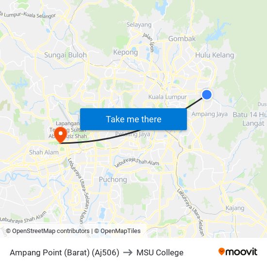 Ampang Point (Barat) (Aj506) to MSU College map