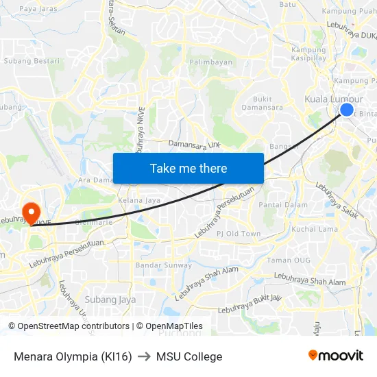 Menara Olympia (Kl16) to MSU College map