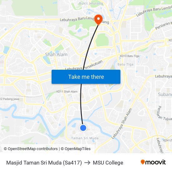 Masjid Taman Sri Muda (Sa417) to MSU College map