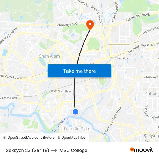Seksyen 23 (Sa418) to MSU College map