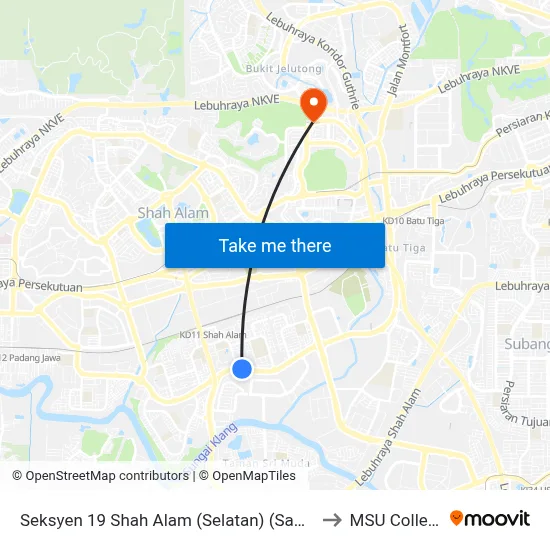Seksyen 19 Shah Alam (Selatan) (Sa454) to MSU College map
