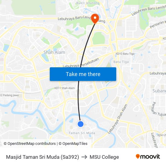 Masjid Taman Sri Muda (Sa392) to MSU College map