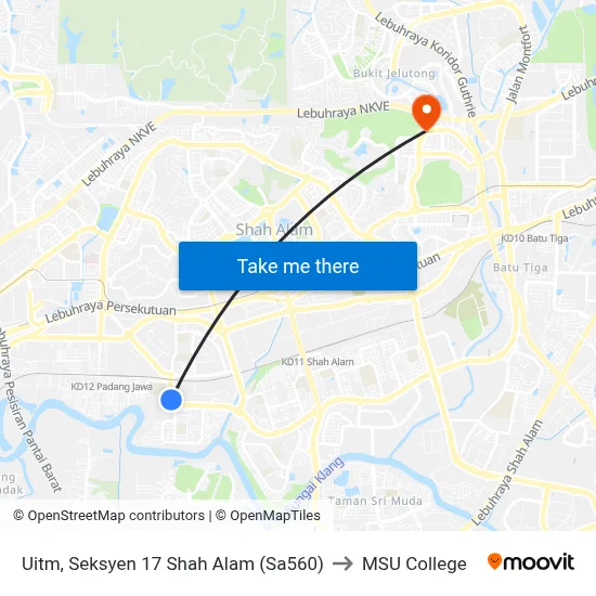 Uitm, Seksyen 17 Shah Alam (Sa560) to MSU College map