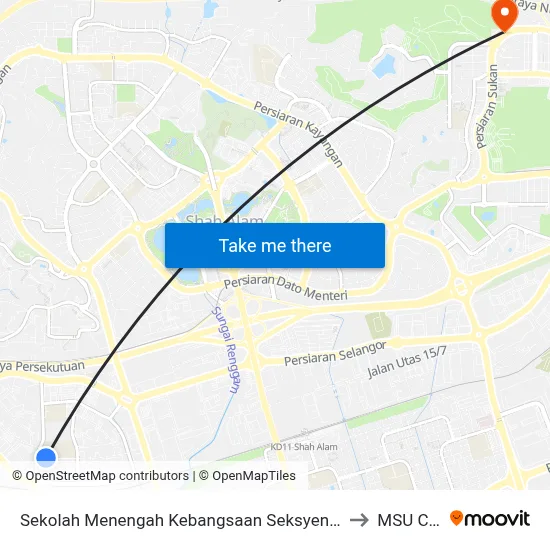 Sekolah Menengah Kebangsaan Seksyen 16 Shah Alam (Sa564) to MSU College map