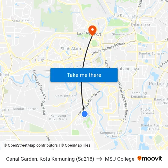 Canal Garden, Kota Kemuning (Sa218) to MSU College map