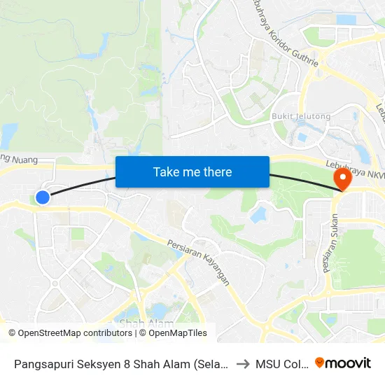 Pangsapuri Seksyen 8 Shah Alam (Selatan) (Sa324) to MSU College map