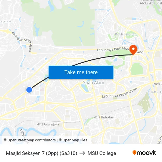 Masjid Seksyen 7 (Opp) (Sa310) to MSU College map