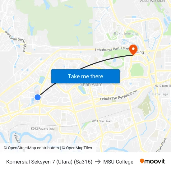 Komersial Seksyen 7 (Utara) (Sa316) to MSU College map