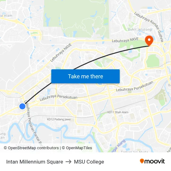 Intan Millennium Square to MSU College map