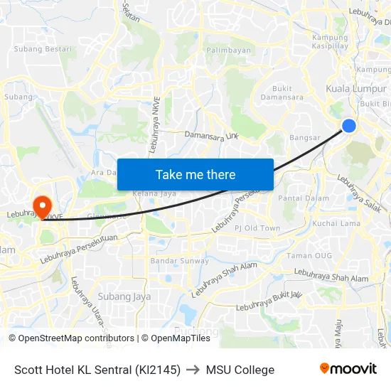 Scott Hotel KL Sentral (Kl2145) to MSU College map