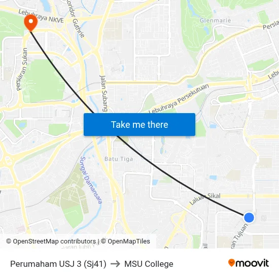 Perumaham USJ 3 (Sj41) to MSU College map