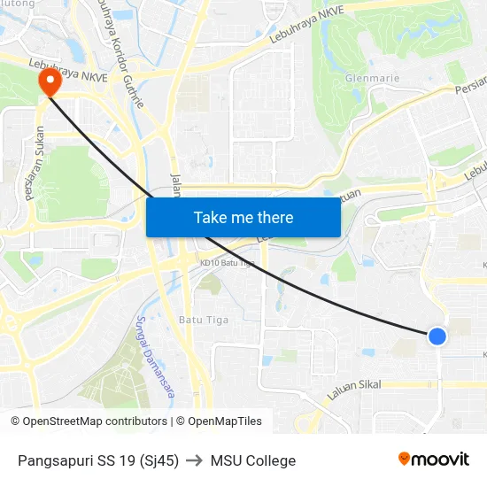 Pangsapuri SS 19 (Sj45) to MSU College map