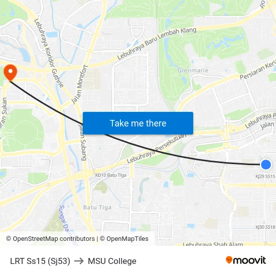 LRT Ss15 (Sj53) to MSU College map