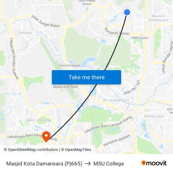 Masjid Kota Damansara (Pj665) to MSU College map