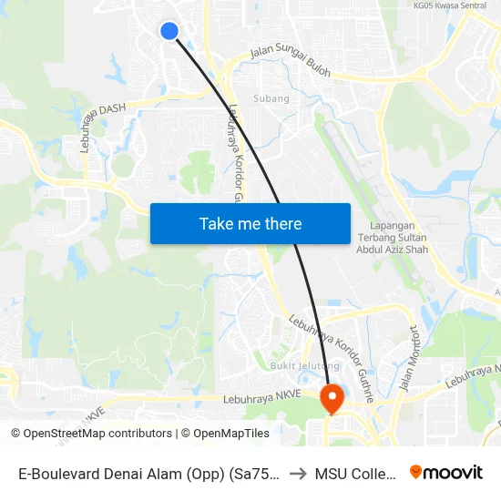 E-Boulevard Denai Alam (Opp) (Sa757) to MSU College map