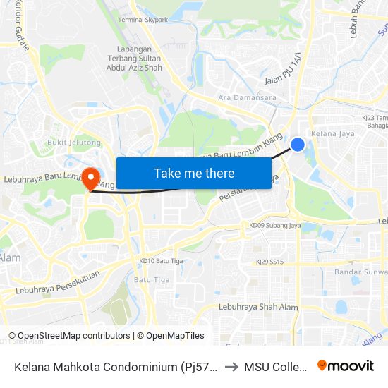 Kelana Mahkota Condominium (Pj571) to MSU College map