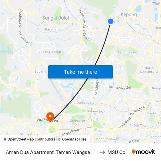 Aman Dua Apartment, Taman Wangsa Permai (Sl546) to MSU College map