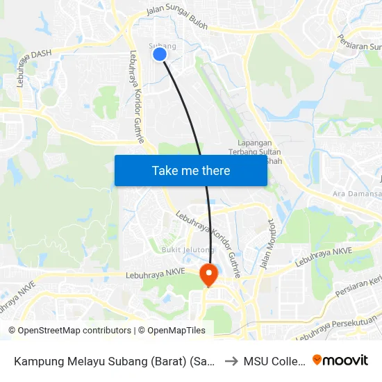 Kampung Melayu Subang (Barat) (Sa661) to MSU College map