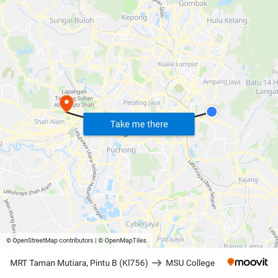MRT Taman Mutiara, Pintu B (Kl756) to MSU College map
