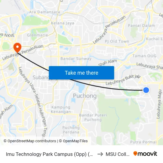 Imu Technology Park Campus (Opp) (Kl2007) to MSU College map