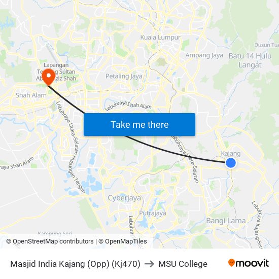 Masjid India Kajang (Opp) (Kj470) to MSU College map