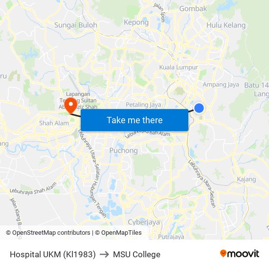 Hospital UKM (Kl1983) to MSU College map