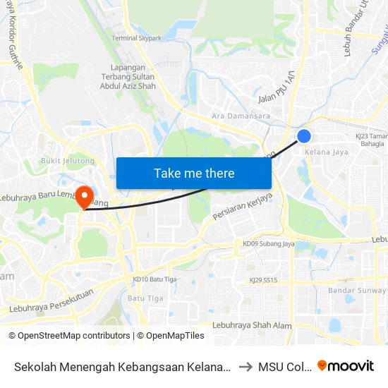 Sekolah Menengah Kebangsaan Kelana Jaya (Pj633) to MSU College map