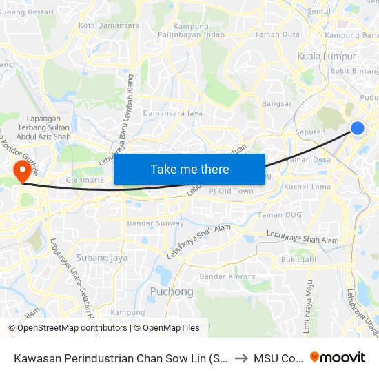 Kawasan Perindustrian Chan Sow Lin (Selatan) (Kl807) to MSU College map