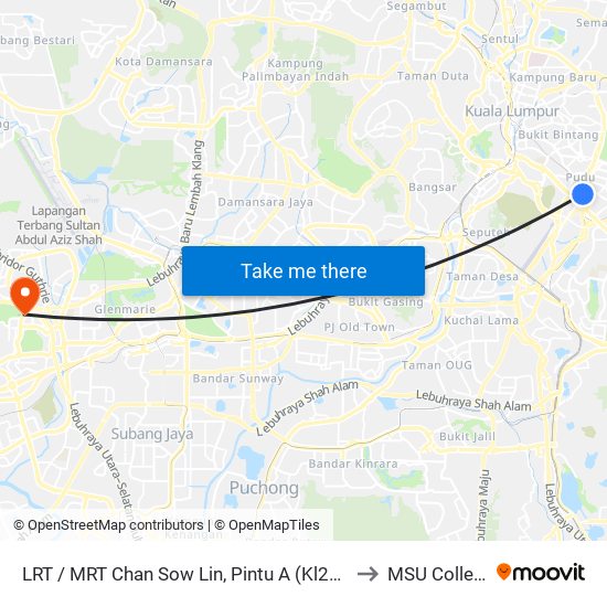 LRT / MRT Chan Sow Lin, Pintu A (Kl2199) to MSU College map