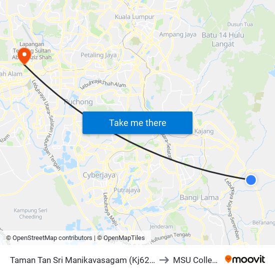 Taman Tan Sri Manikavasagam (Kj624) to MSU College map