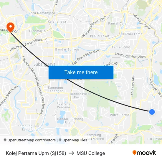 Kolej Pertama Upm (Sj158) to MSU College map