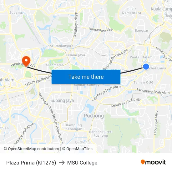 Plaza Prima (Kl1275) to MSU College map