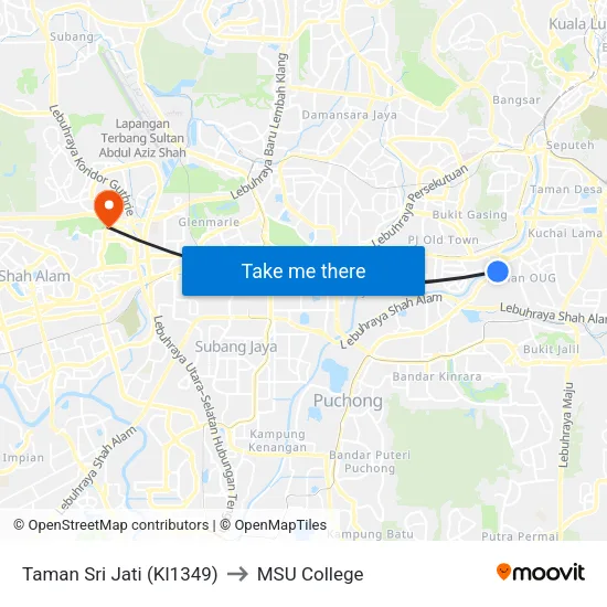 Taman Sri Jati (Kl1349) to MSU College map