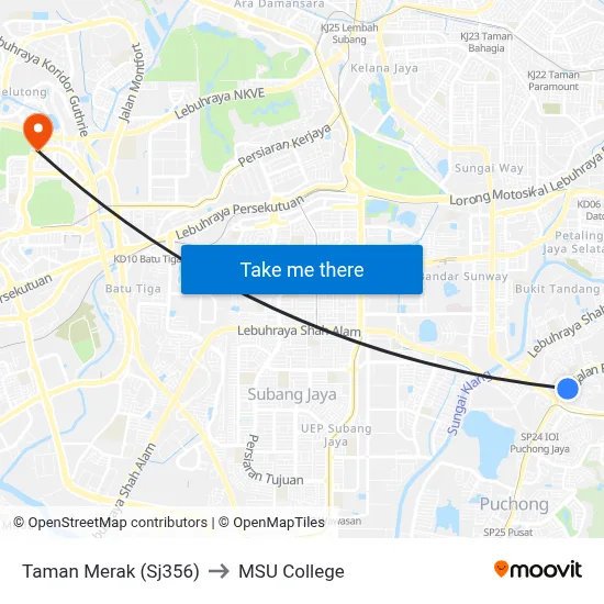 Taman Merak (Sj356) to MSU College map