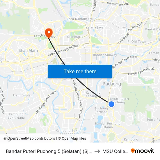Bandar Puteri Puchong 5 (Selatan) (Sj469) to MSU College map