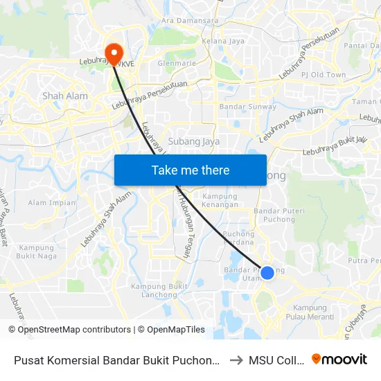 Pusat Komersial Bandar Bukit Puchong (Sj223) to MSU College map