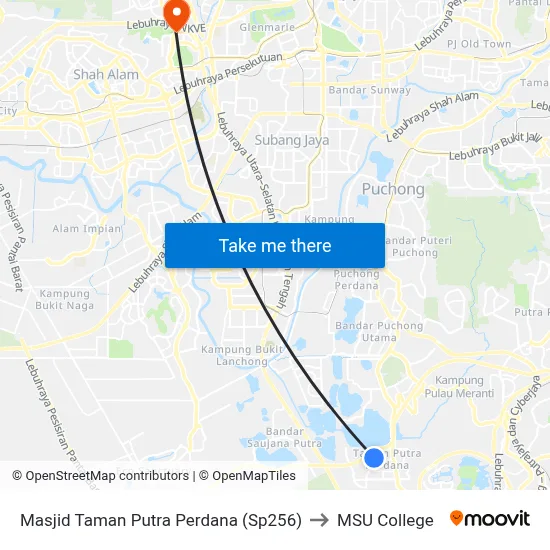 Masjid Taman Putra Perdana (Sp256) to MSU College map