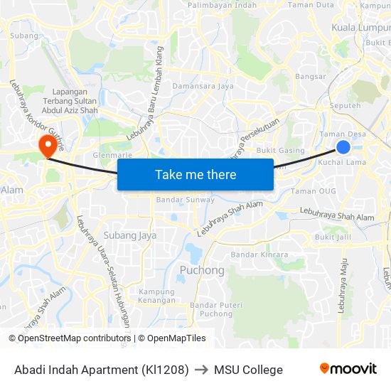 Abadi Indah Apartment (Kl1208) to MSU College map