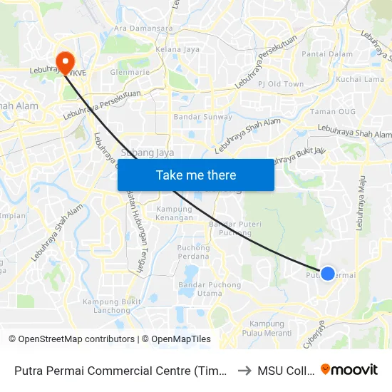 Putra Permai Commercial Centre (Timur) (Sj213) to MSU College map