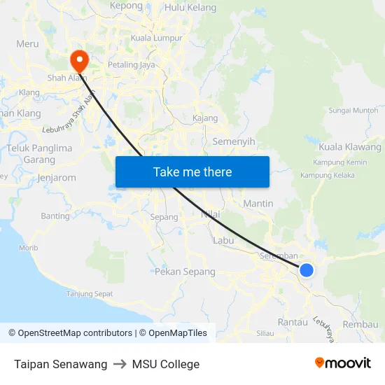 Taipan Senawang to MSU College map