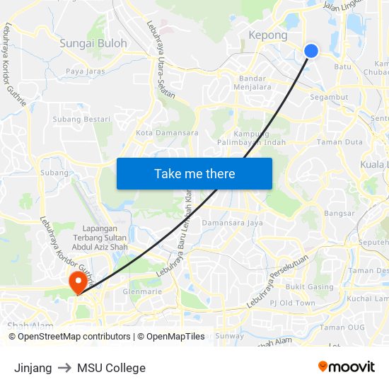 Jinjang to MSU College map